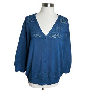 Grace Karin Cardigan Womens Size 2XL Blue V Neck 3/4 Sleeve Button Down